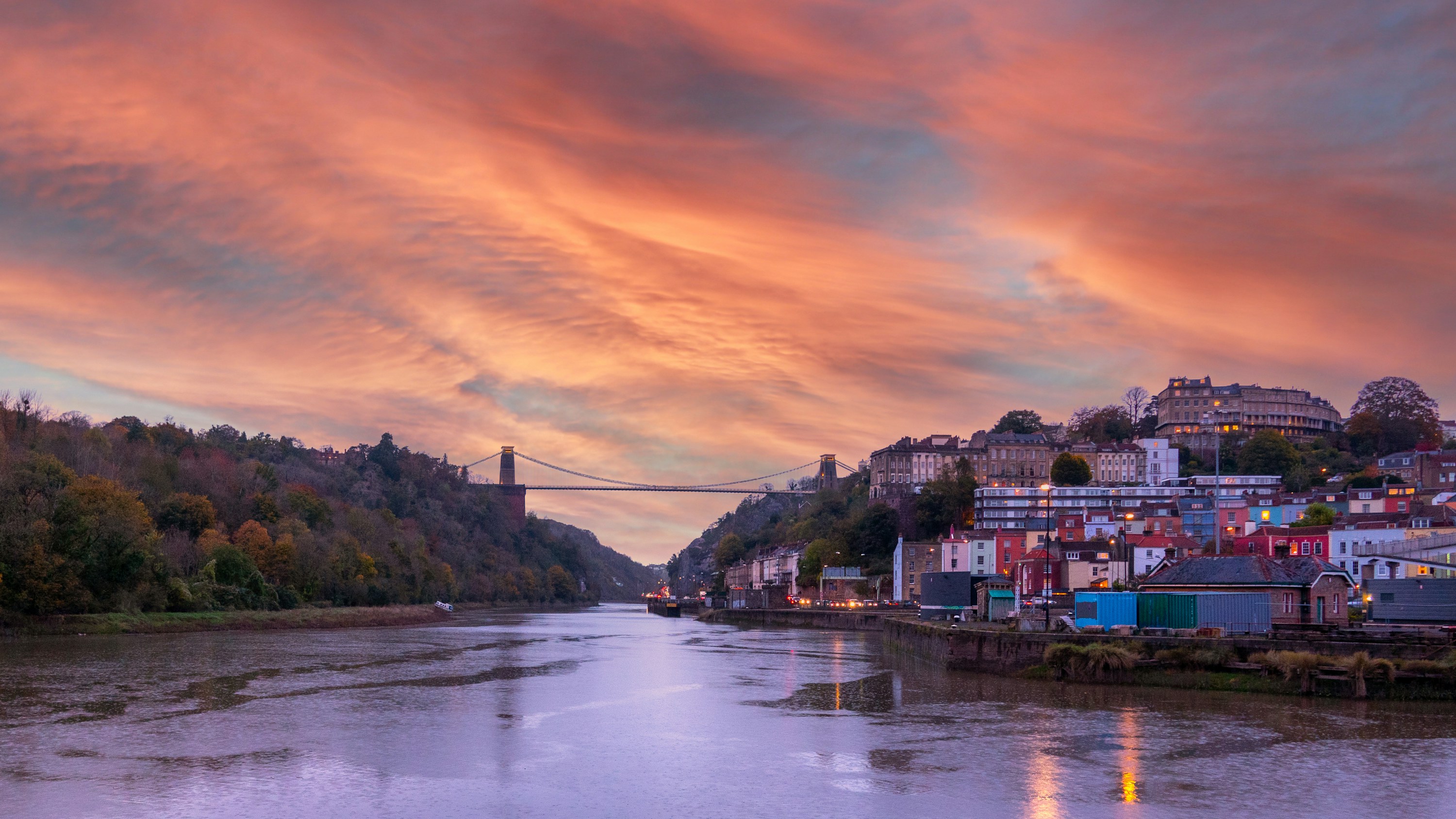 Clifton Suspension Bridge above the River Avon at sunset in Bristol